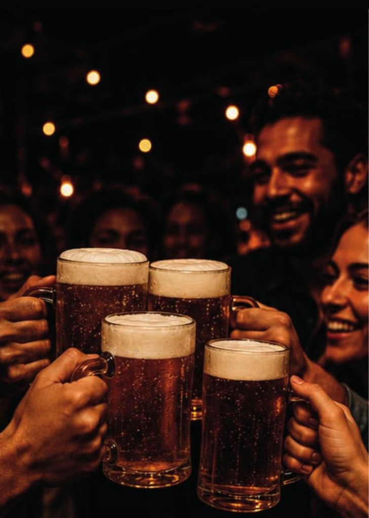 Amigos brindando com chopp em evento